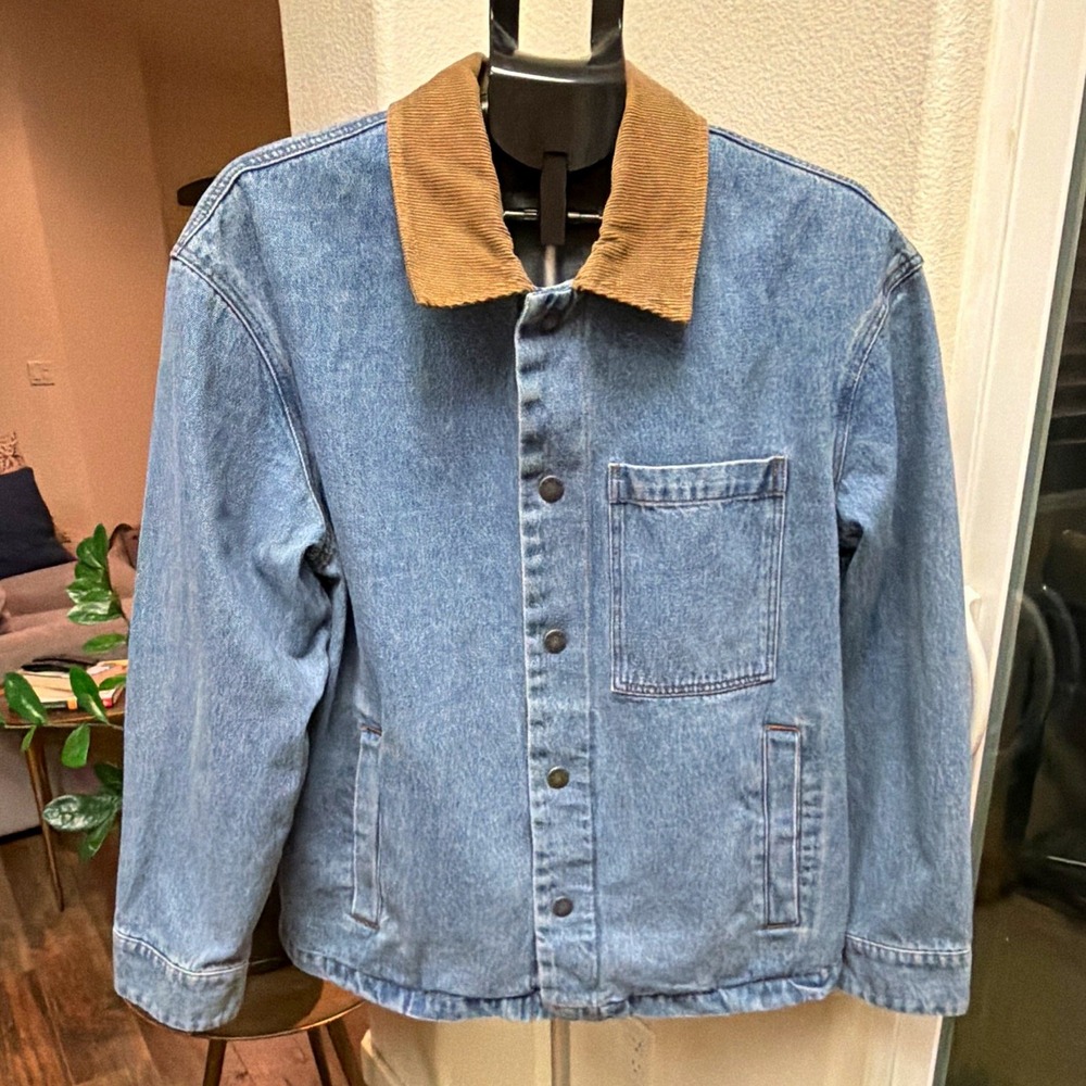 Jeremiah America Legacy Denim Trucker Chore Jacket Tan Corduroy Collar M